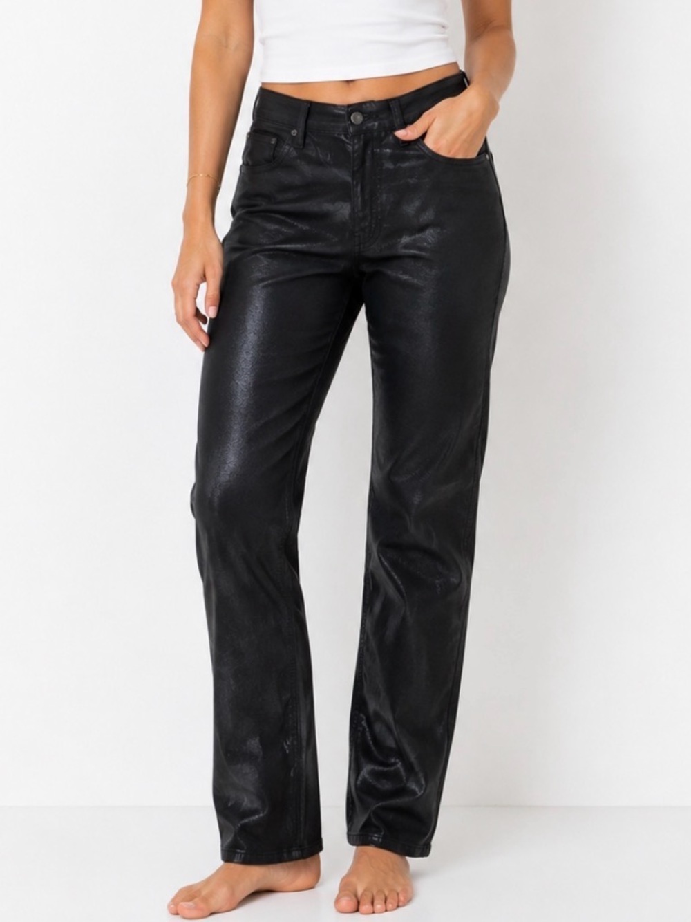 Level 99 Coated Black Skinny Jeans PETITE SZ 31" SZ 10 biker leather look